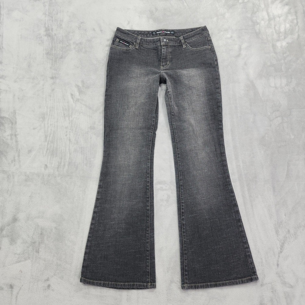 Vintage DKNY Jeans Womens 7 Juniors Gray Low Rise Flare Rhinestone Stretch Denim